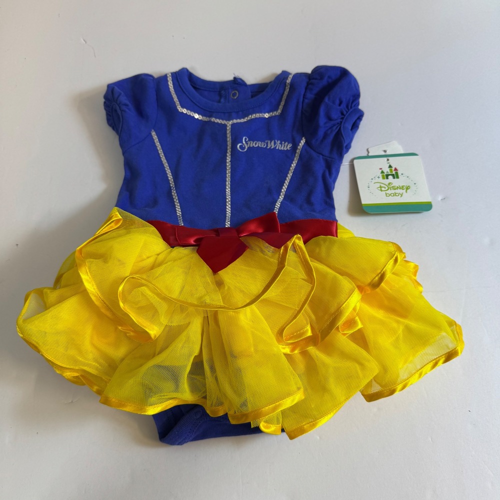 NWT Disney Baby Snow White Bodysuit Dress Blue Yellow Sequin Tulle 6M